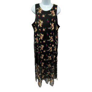 Vince Camuto Maxi Dress Womens Large Black Embroidered Sheer Lined‎